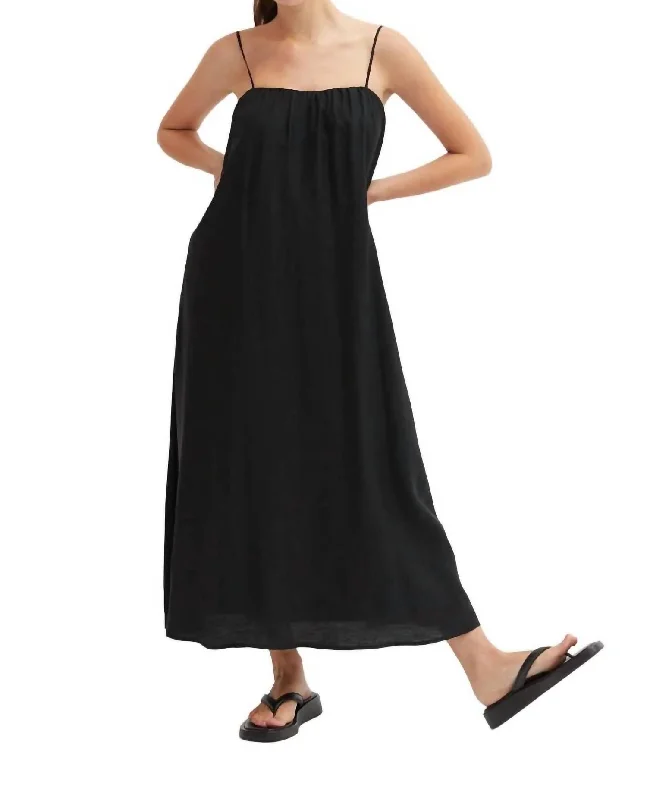 Women's Seasonal Wardrobe Clothing Y2K Nostalgic Fashion Look Lana Bubble Tencel Midi Dress In Black