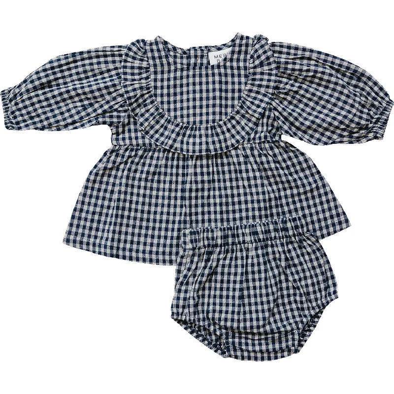 Comfortable Outfit For Women Feminine Grace Gingham Long Sleeve Ruffle Linen Dress