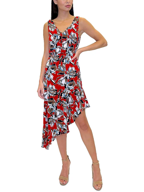 Women's Elegant Apparel Feminine Allure Womens Floral Print Asymmetrical Midi Dress