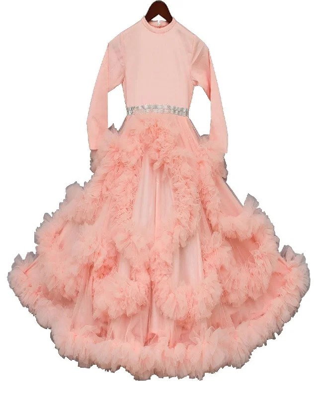 Charming Women's Outfit For Special Occasions Big Savings On Minimalist Office Styles Pre-Order: Peachy Pink Ruffle Gown