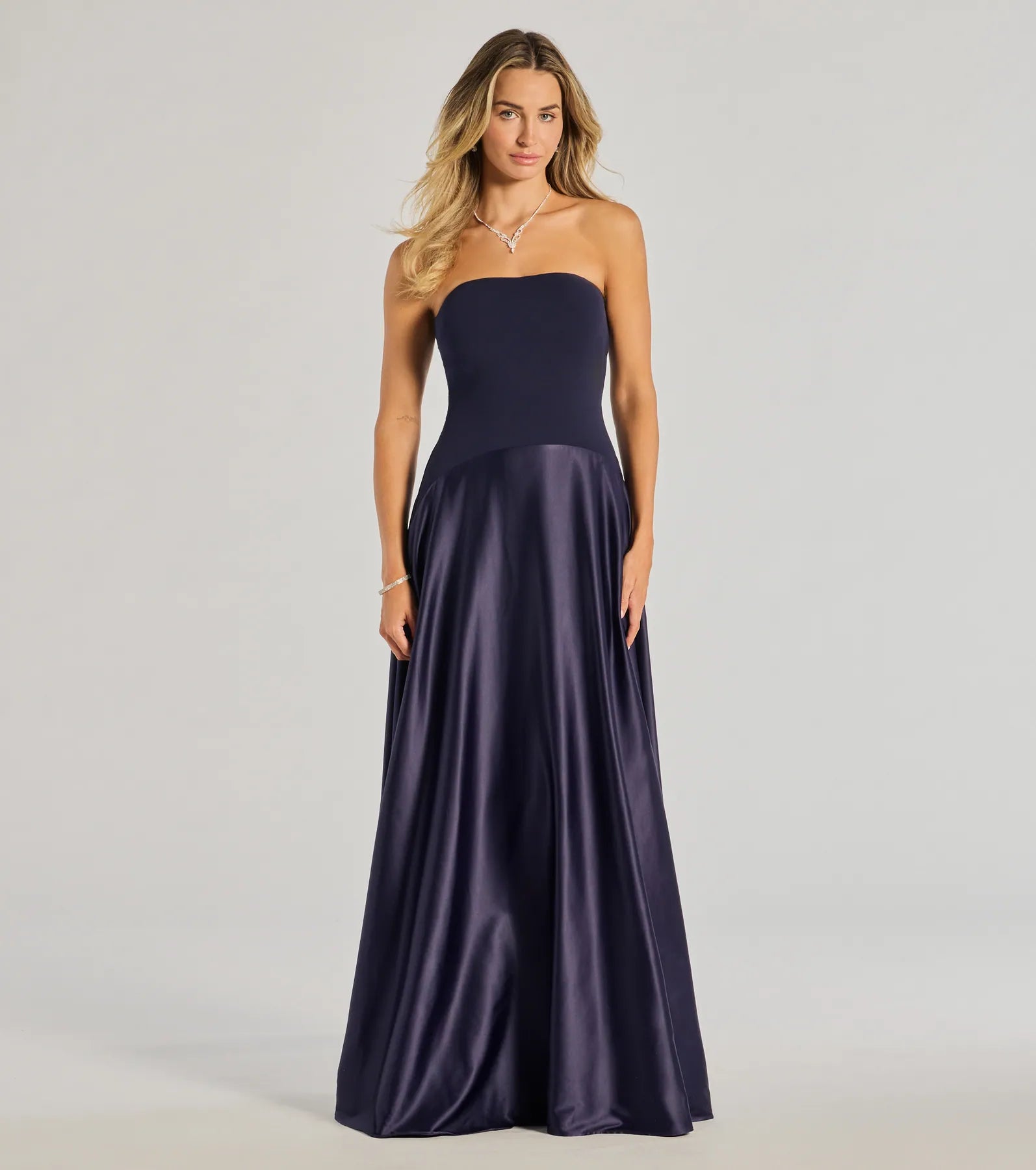 Women's Activewear Garments Dreamy Draping Madi Strapless Crepe Satin A-Line Formal Dress