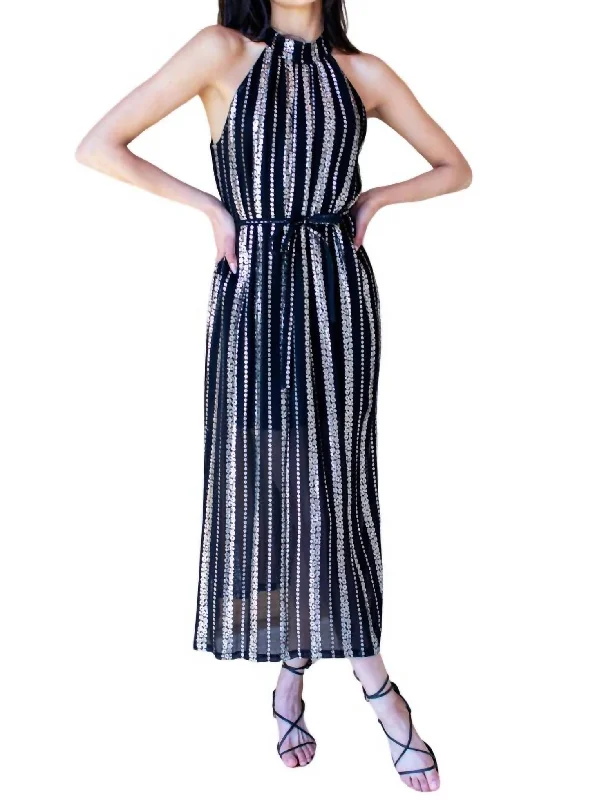 Casual Clothes For Women Flowy Fabric Pandora Maxi Dress In Black Lurex