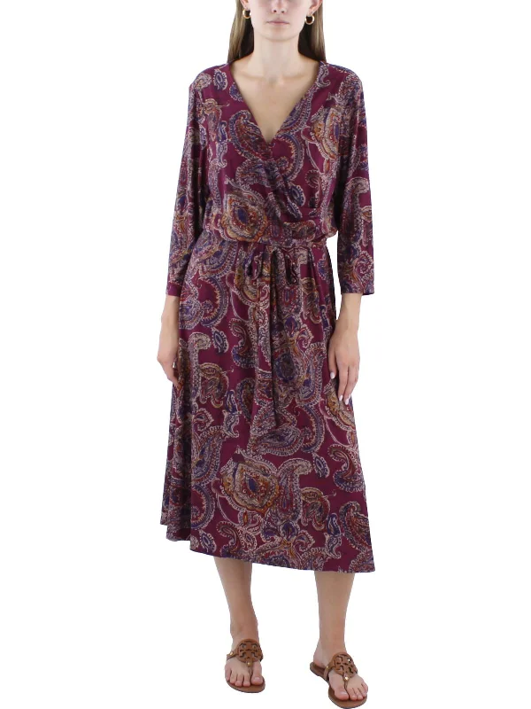 Classic Women's Clothing Styles Disco - Inspired Retro Dance Look Womens Paisley Jersey Midi Dress