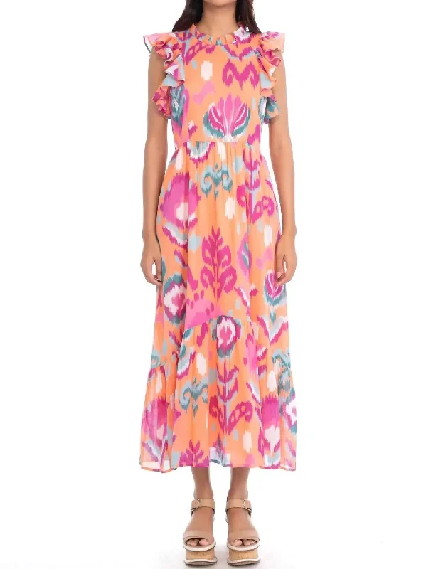 Chic Women's Outfit Feminine Grace Hannah Dress In Ikat Floral Spice