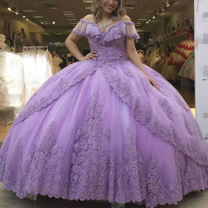 Casual Apparel For Women Final Clearance Lavender Quinceanera Dresses Lace Beaded Ball Gown Prom Princess Sweet 15 Dress    cg19123