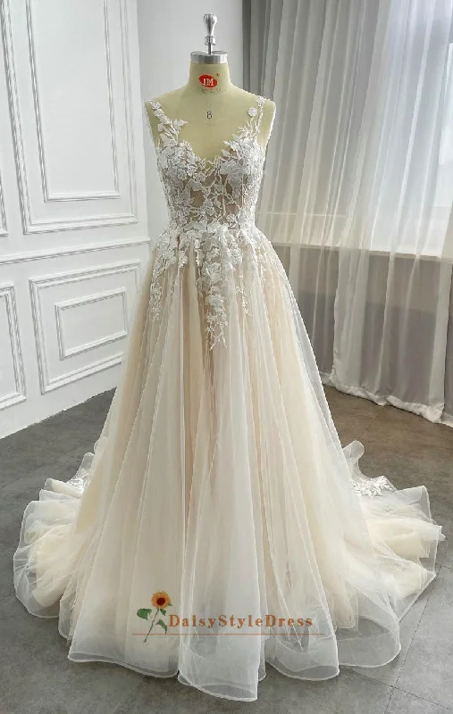 Affordable Luxury Women's Apparel Floral Style Fashion Champagne Wedding Dress