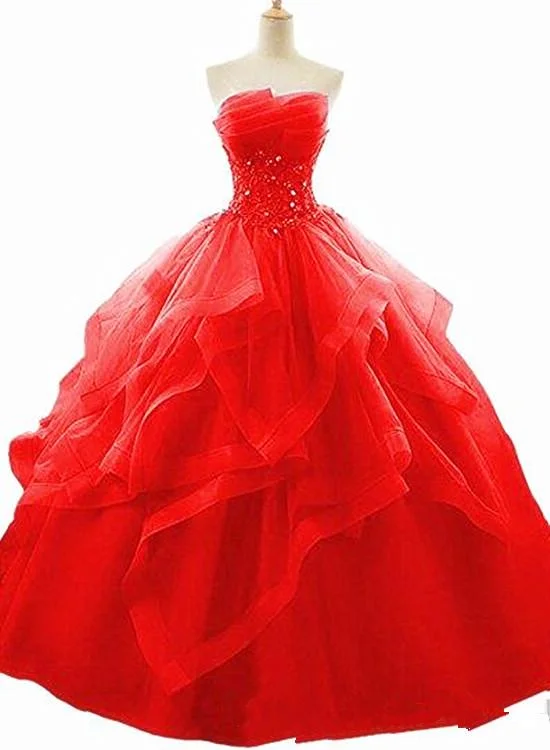 Women's Professional Attire Timeless Elegant Red Beaded LaceSweet 16 Ball Gown Layers Formal Dress, Prom Dress Party Gowns Red Lace Evening Dresses    cg19475