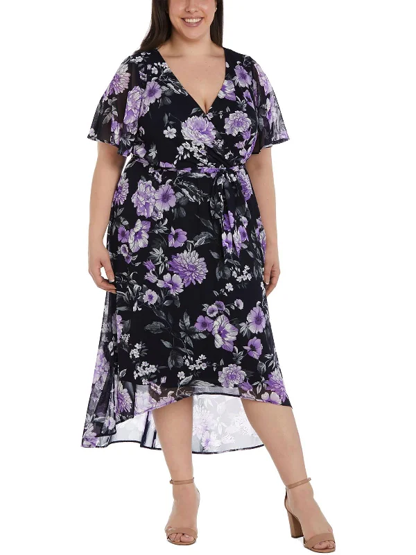 Stylish Women's Garments Sophisticated Cut Petites Womens Floral Print Midi Wrap Dress