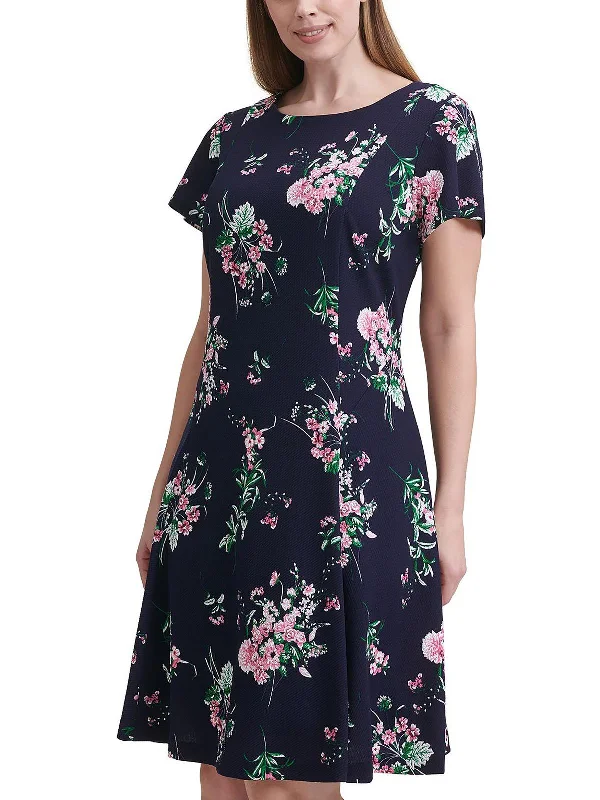 Women's Sporty Clothes Elegant Contour Plus Womens Floral Short Sleeves Fit & Flare Dress