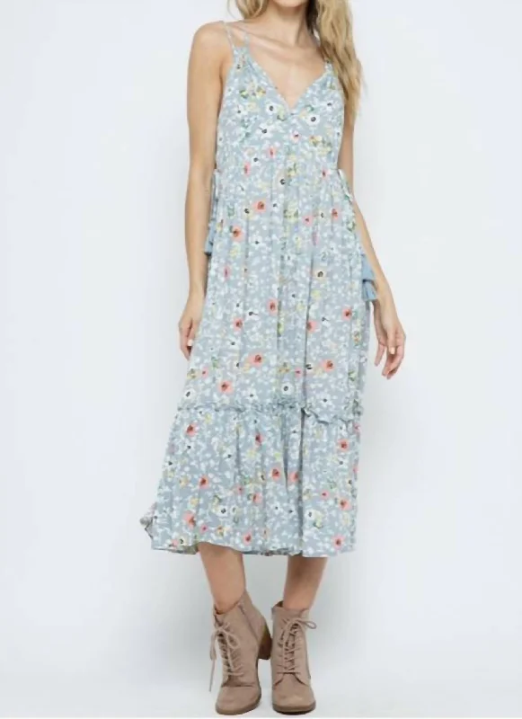 Women's Clothing For Special Occasions Grab Romantic Date - Night Styles Now Blossom Midi Dress In Grey