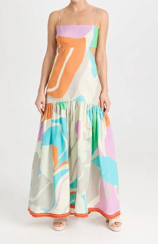 Vintage-Inspired Garments Bold Patterns Shannon Maxi Dress In Pastel Multi Swirls