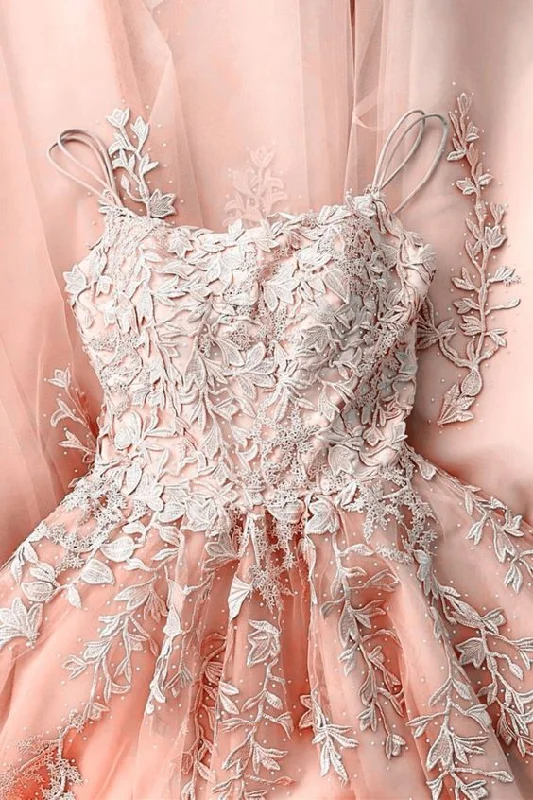 Women's Activewear Outfit Chic Allure Coral Prom Dresses Ball Gown Lace Embroidery Spaghetti Straps For Girl's Sweet 16 Birthday Party   cg18406