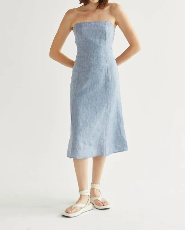 Women's Functional Outfit For Outdoor Activities Minimalist Chic Sofia Linen Midi Dress In Light Blue