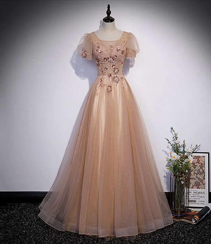 Women's Vintage Garments Sophisticated Cut Cute tulle beads long prom dress A line evening gown s63