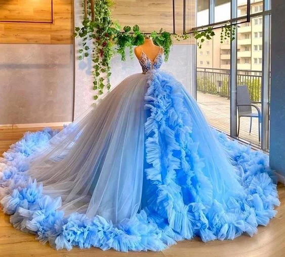 Women's Vacation Attire Elegant Ensemble Blue ball gown fashion new Prom Dress    cg19445