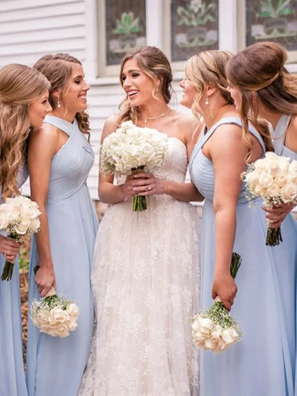 Comfortable Women's Clothing Limited - Edition Drops Light Blue Long Chiffon Bridesmaid Dresses, A-line Bridesmaid Dresses, Popular Bridesmaid Dresses