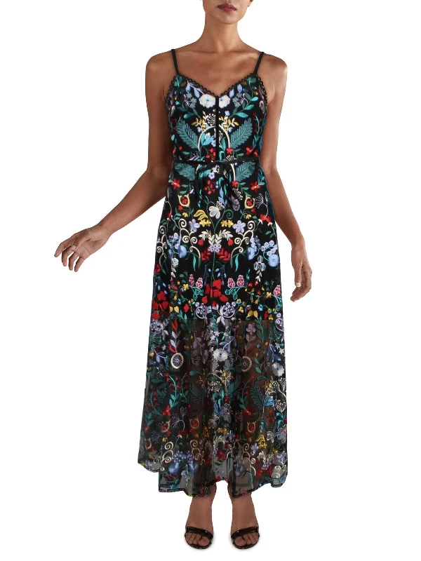 Affordable Women's Garments Classic Charm Petites Womens Floral Embroidered Evening Dress