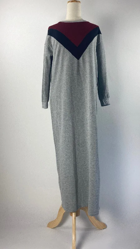 Formal Outfit For Women Romantic Detailing Long Sleeve Maxi Knit Dress, Gray