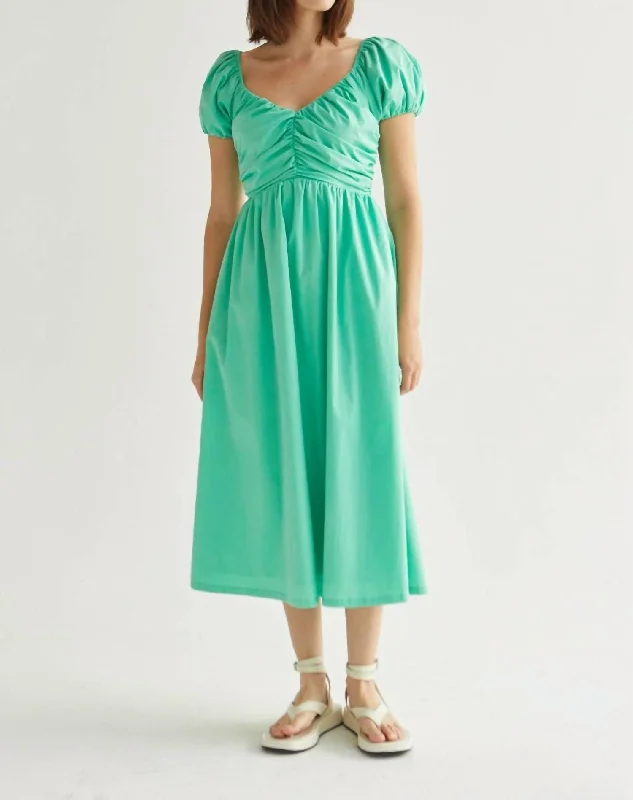 Women's Party Outfit Timeless Elegant Bella Puff Sleeve Midi Dress In Green