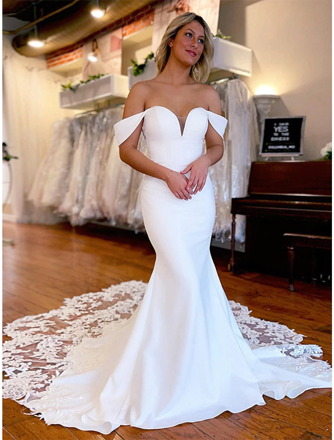 Casual Apparel For Women Grab Romantic Date - Night Styles Now Mermaid Satin Lace Formal Wedding Dresses Off the Shoulder Sleeveless