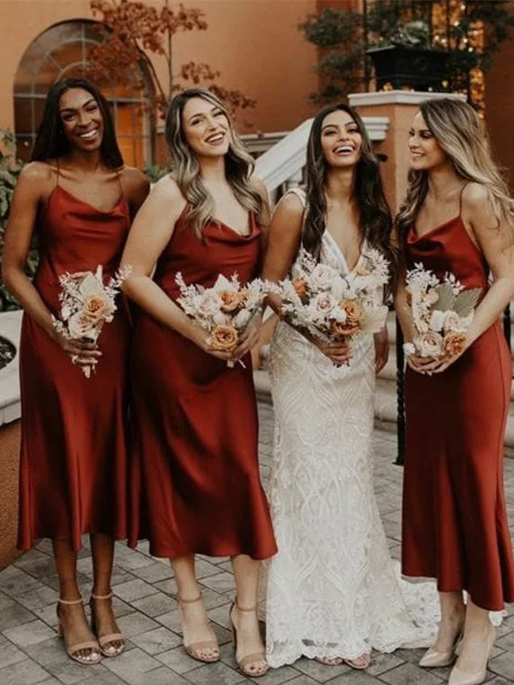 Women's Fashion Clothes Parisian Effortless Chic Style Spaghetti Long Sheath Bridesmaid Dresses, Burgundy Bridesmaid Dresses, Popular Bridesmaid Dresses