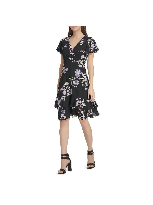 Women's Trendy Clothes Subtle Sophistication Womens Floral Ruffle Hem Cocktail Dress