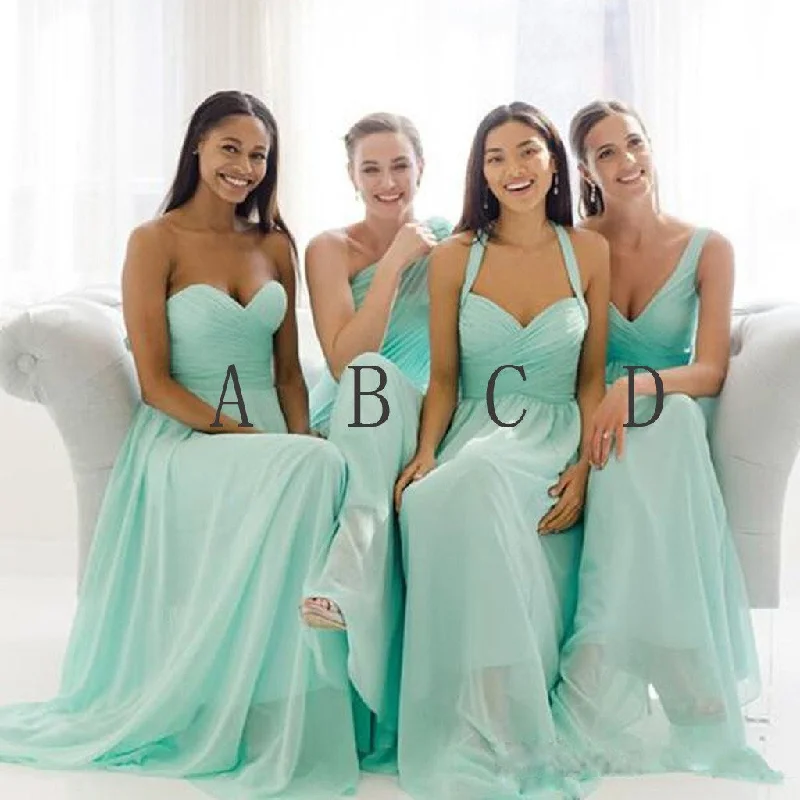 Chic Clothing For Women Now On Sale For Chic Urban Styles Mismatched Mint Chiffon Different Simple A Line Formal Floor-length Bridesmaid Dresses, WG109