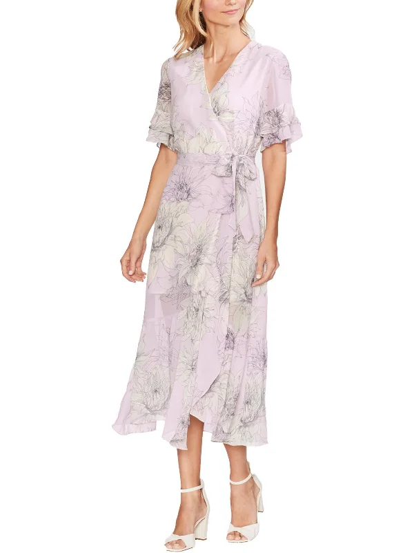 Women's Vacation Attire Effortless Style Womens Floral Ruffled Midi Dress