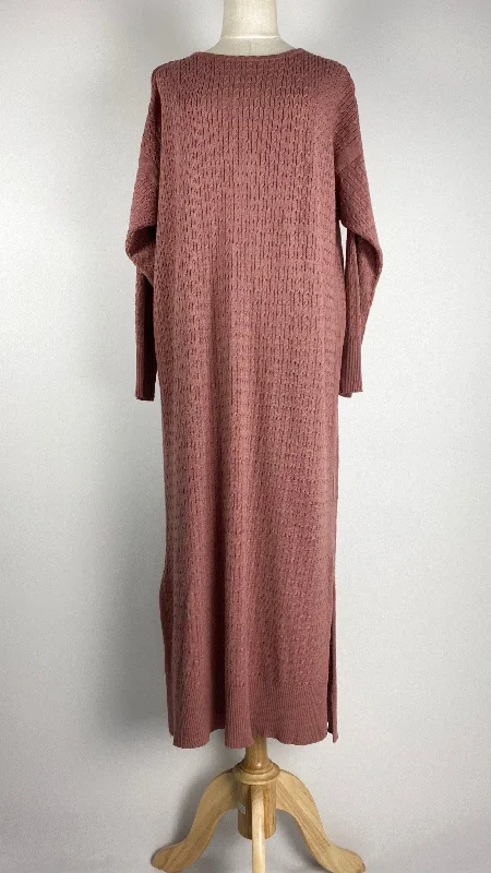 Women's Activewear Outfit Elegant Contour Long Sleeve Knit Maxi Sweater Dress, Pink