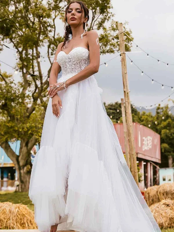 Women's Cozy Outfit For Lounging Tropical Island - Inspired Attire High Low Country Wedding Dress A-line Tulle Strapless