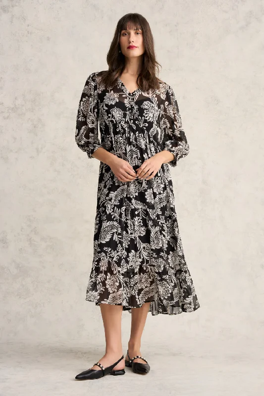 Women's Professional Clothes Feminine Flow Printed Tiered Dress - Coco Floral