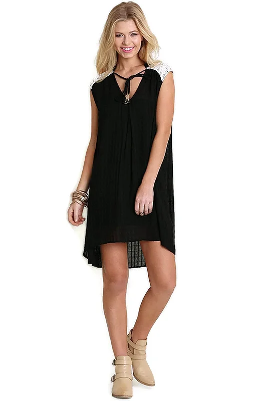 Women's Athletic Apparel Vintage Look Bohemian Lace Sleeveless Dress, Black