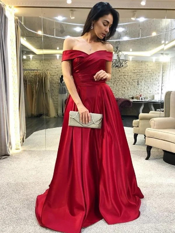 Women's Floral Print Outfit Vintage Retro Party Wear Elegant Off Shoulder Burgundy Satin Long Prom Dresses, Off the Shoulder Burgundy Formal Graduation Evening Dresses