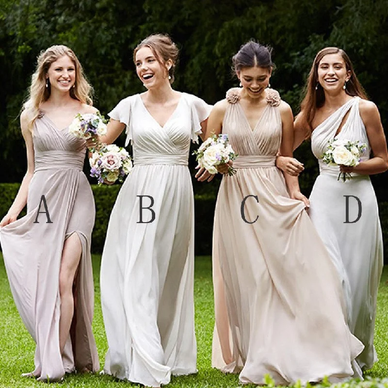 Women's Elegant Evening Outfit Hollywood Glam Award - Show Style Mismatched  Cheap Chiffon Side Split Formal High Quality Custom Bridesmaid Dresses, WG170