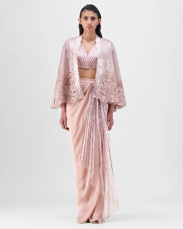 Women's Transitional Attire Vintage Elegance Rose Metallic Organza Cape & Skirt Set