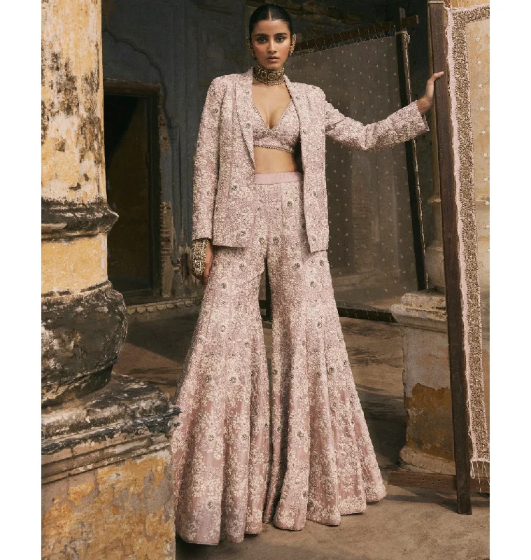 Women's Night-Out Outfit Tropical Island - Inspired Attire Pink Dori Work Jacket And Sharara Set